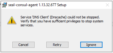 Ignore this error message: Service "DNS Client" (Dnscache) could not be stopped. Verify that you have sufficient privileges to stop system services.