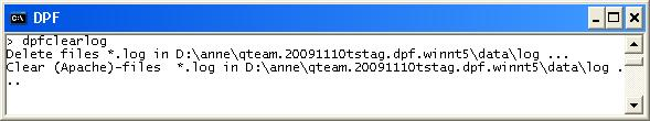 Screenshot showing the output of the dpfclearlog command in the DPF Shell