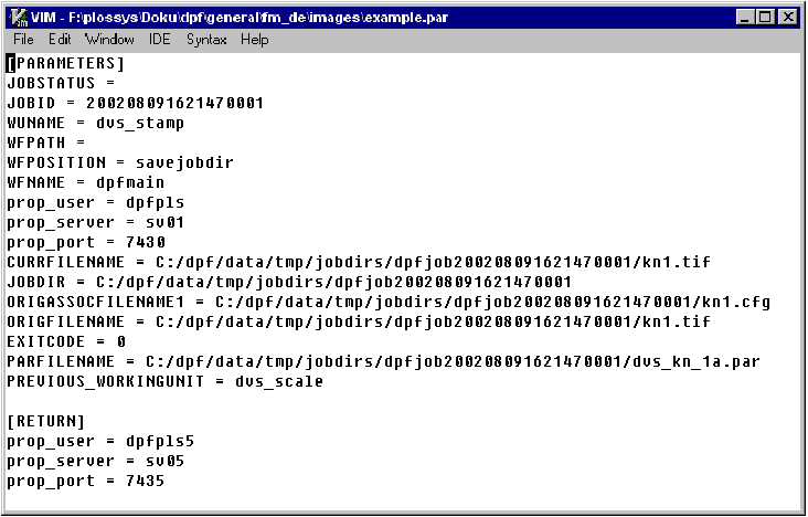 Example screenshot of a parameter file