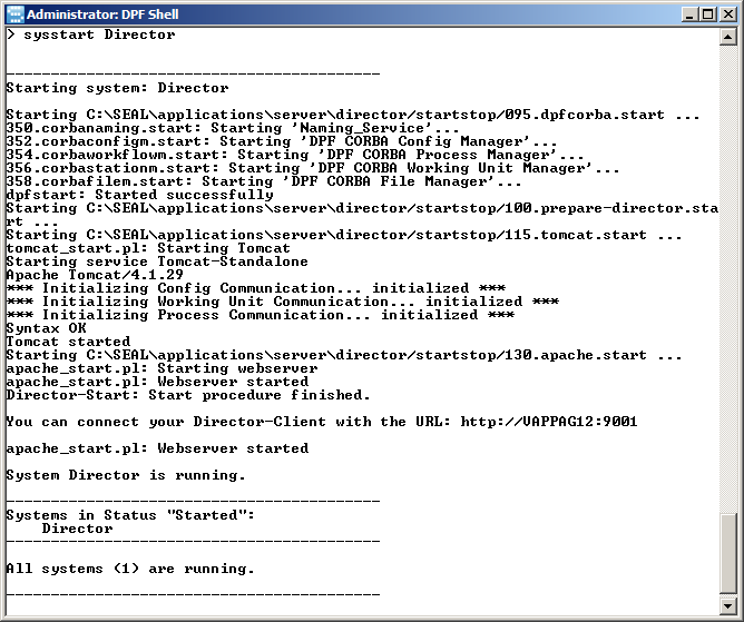 Executing systart Director in the DPF Shell