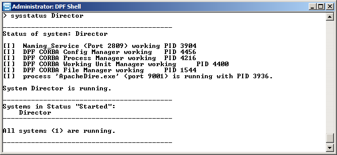 Executing sysstatus Director in the DPF Shell